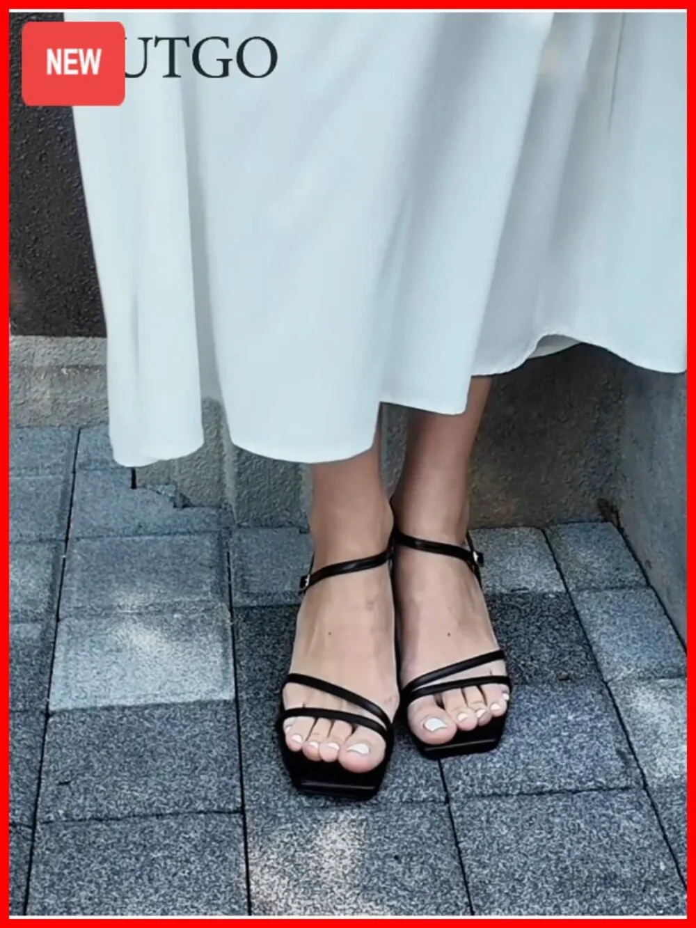 Faux Leather Strappy Kitten Heel Sandals Square Open Toe Ankle Strap Dressy